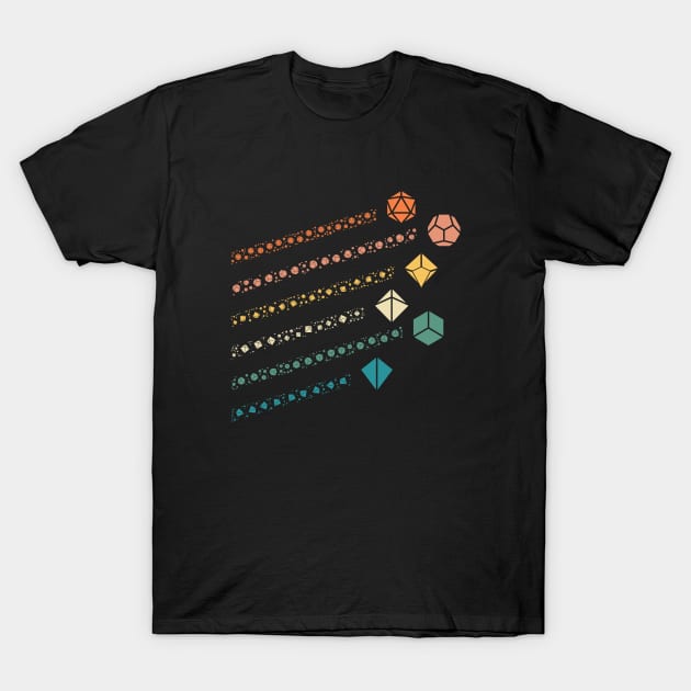 Polyhedral Dice with Retro Dice Trails Tabletop RPG T-Shirt by pixeptional